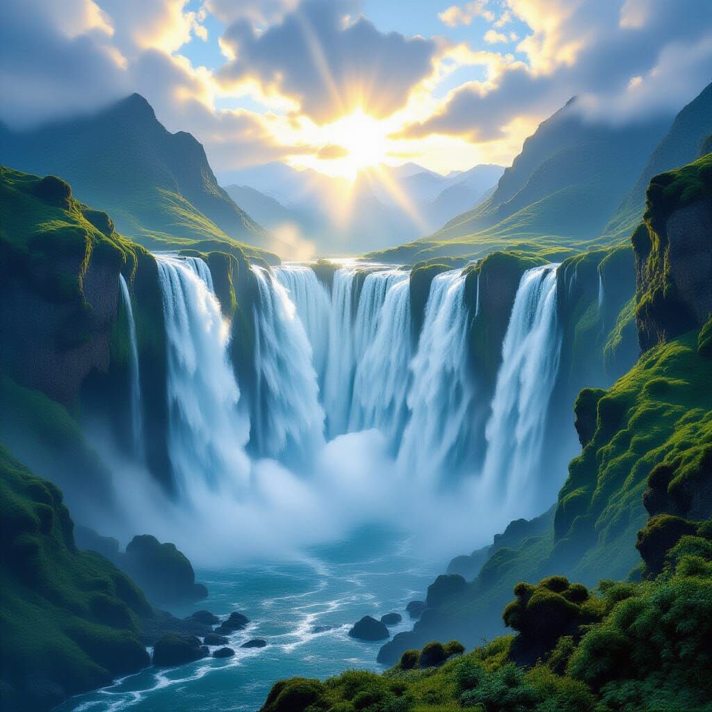 Majestic Waterfalls in Cinematic Landscape Photography Style