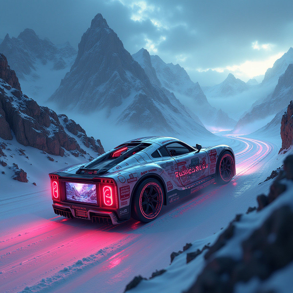 A sports car made out of Nintendo Switches is falling onto a...