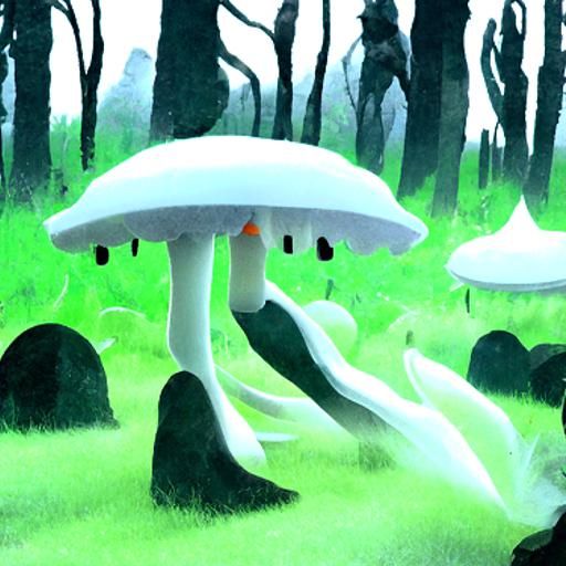 A ghost wandering through a mushroom forest