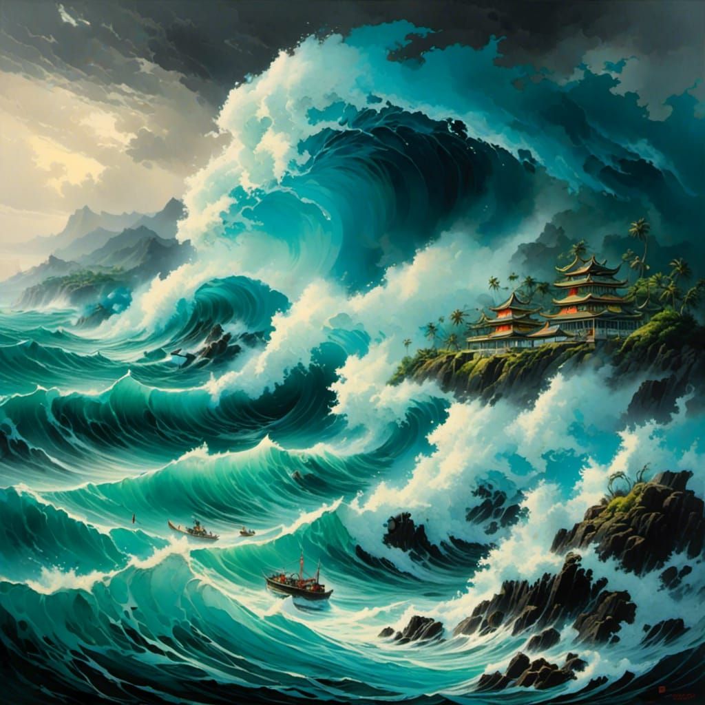 <lora:Shs_Kenyas Chaos:1.0> raging sea and tsunami