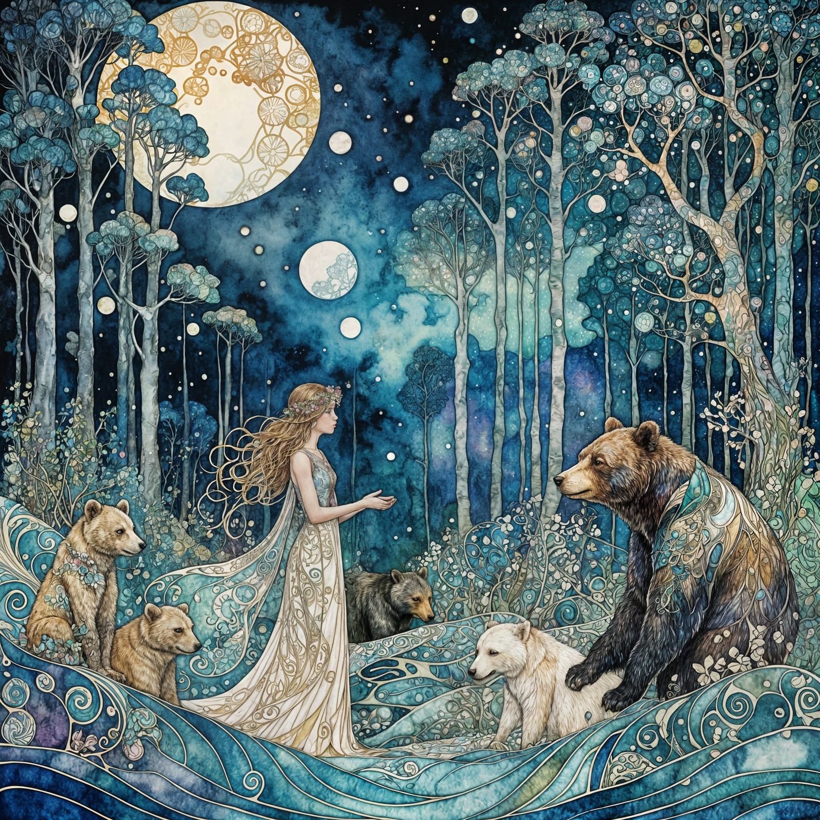 watercolor illustration ;alcohol ink, opalescent mother of pearl fractal; wave function; Zentangle; Young ...  by @Jano