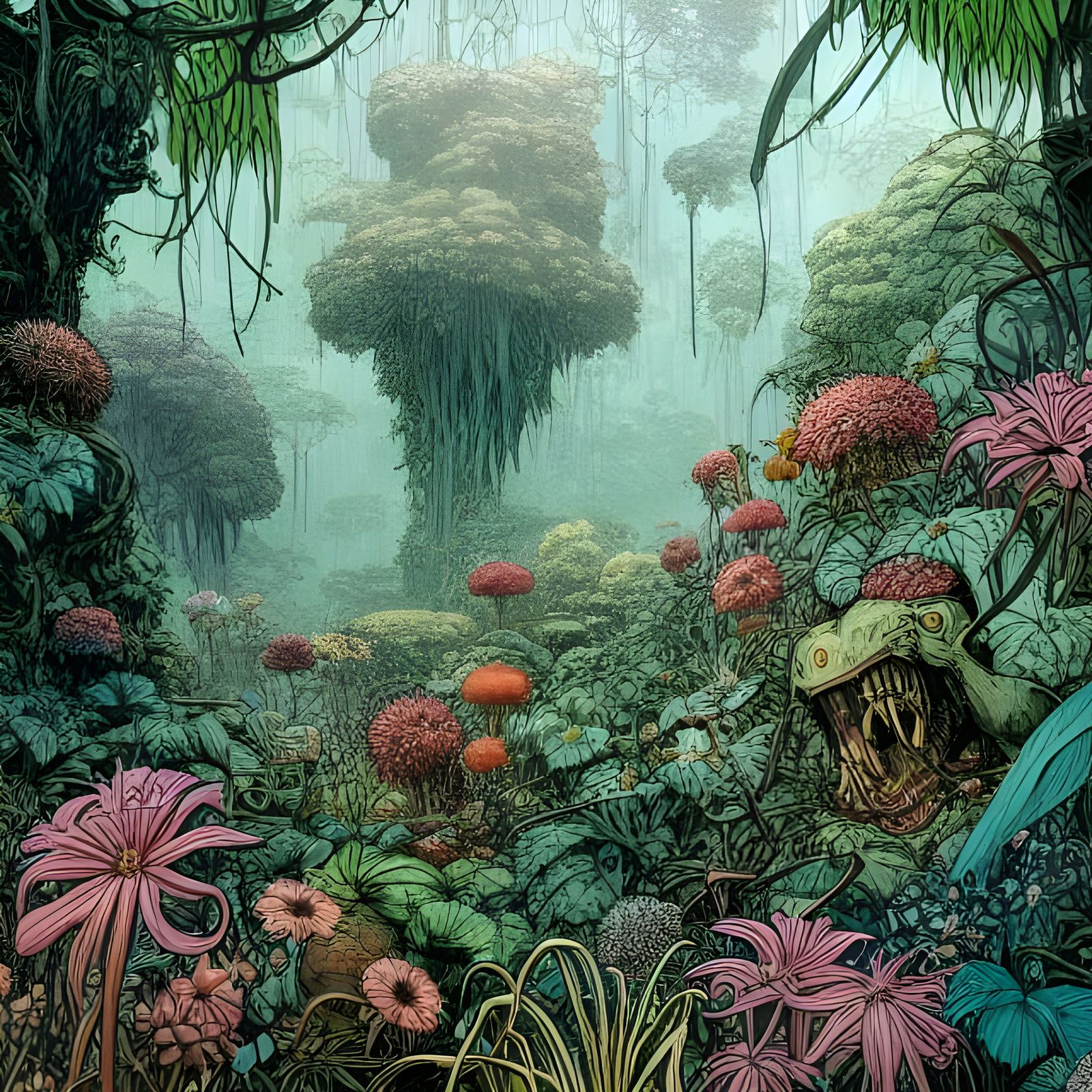 Flowering Jungle by Chris Riddell AI Generated Artwork NightCafe
