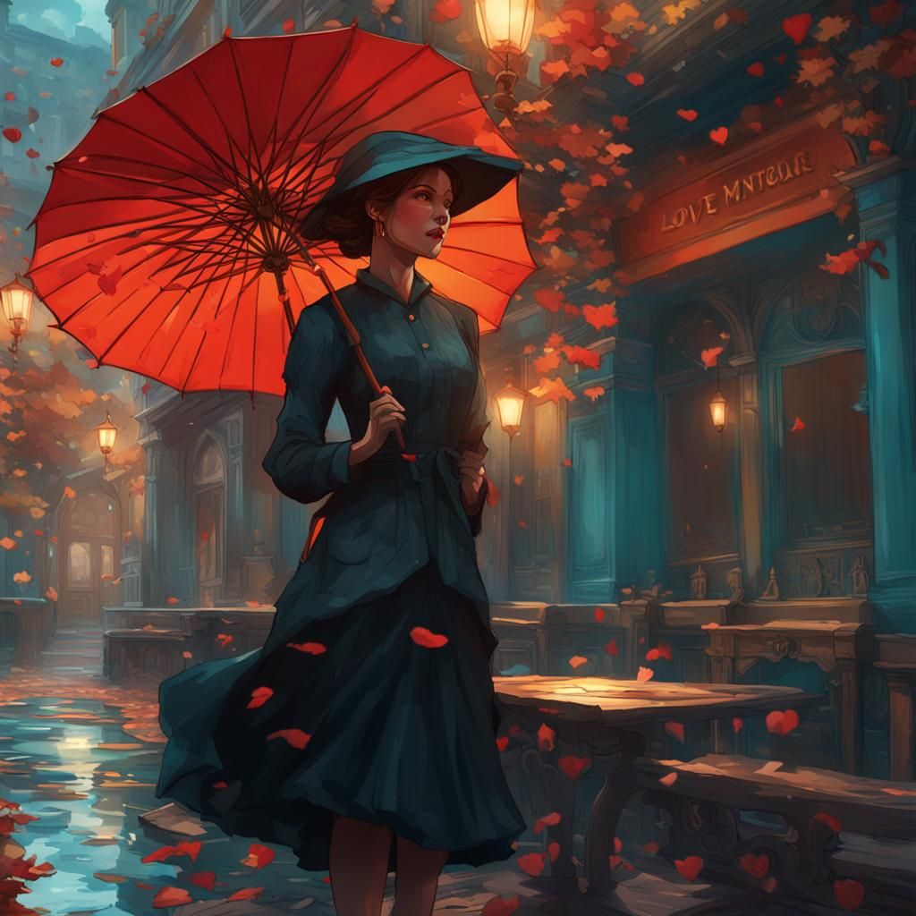 Woman in Black Dress Writing Poems, Art Nouveau Style