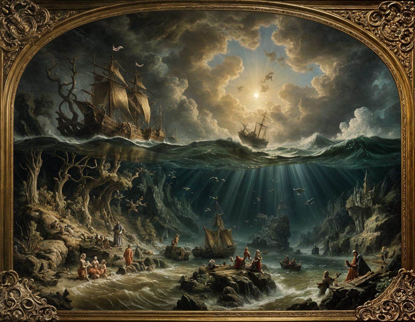 Jacob van Ruisdael and Rembrandt van Rijn. Underwater mermaid world 
after storm. 1608.   by @Kamienczanka