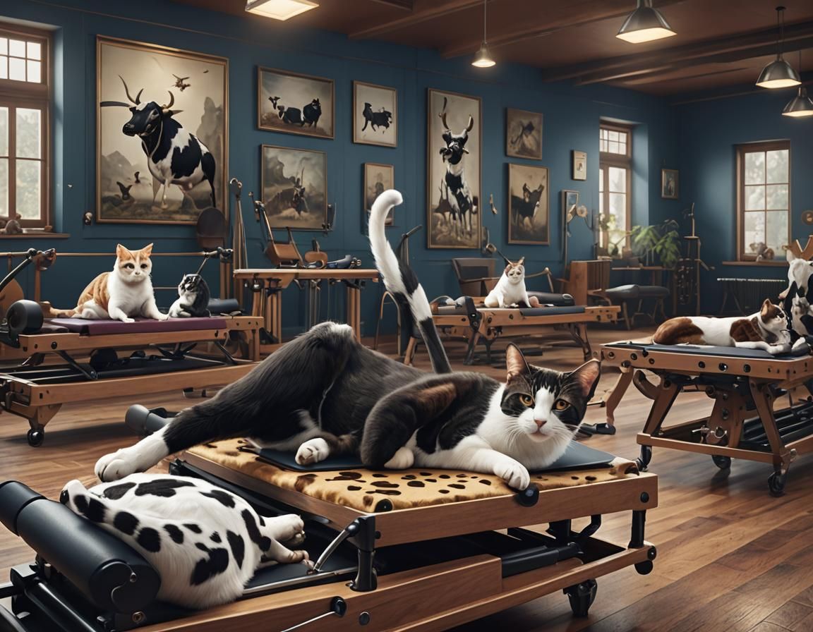 cats and cows in pilates studio doing cat and cow poses on their backs ...