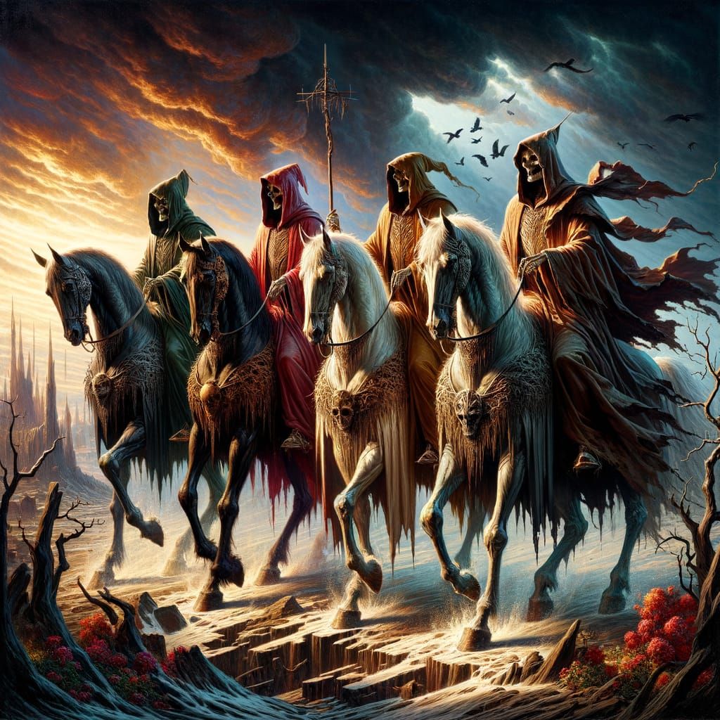 4 Horsemen, Revelation,15th century illuminated manuscript