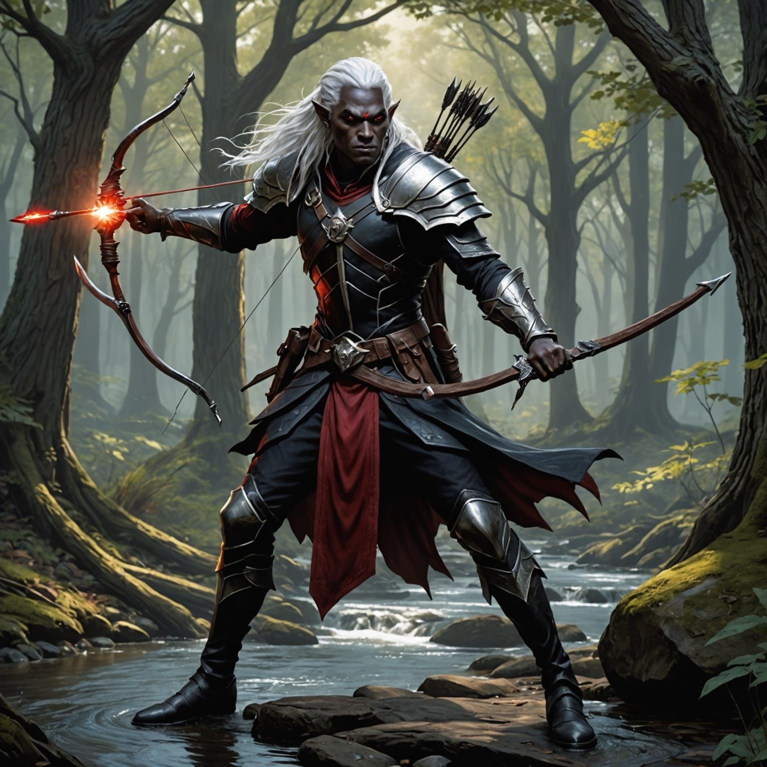 Fullbody Portrait of a male dark elf from Dungeons and Drago...