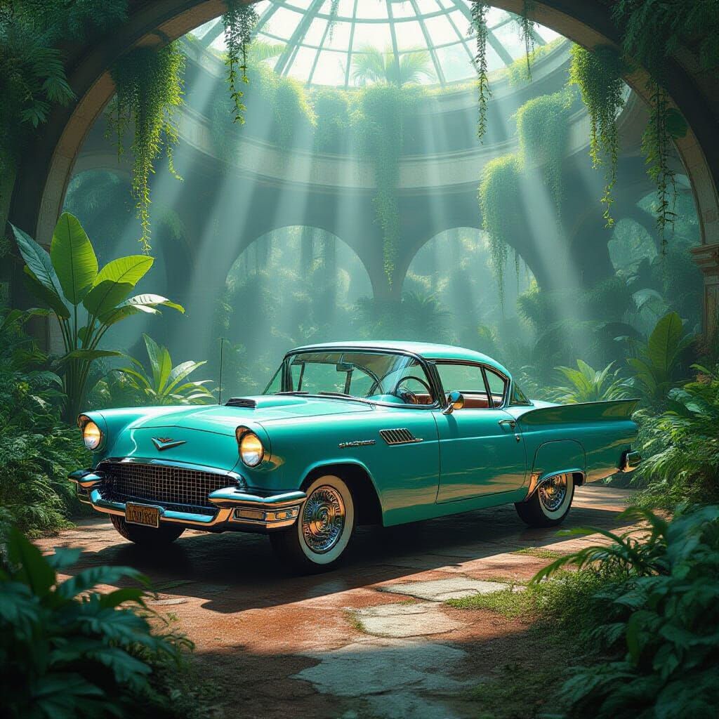 Futuristic 1950s Car on Mars Botanical Garden