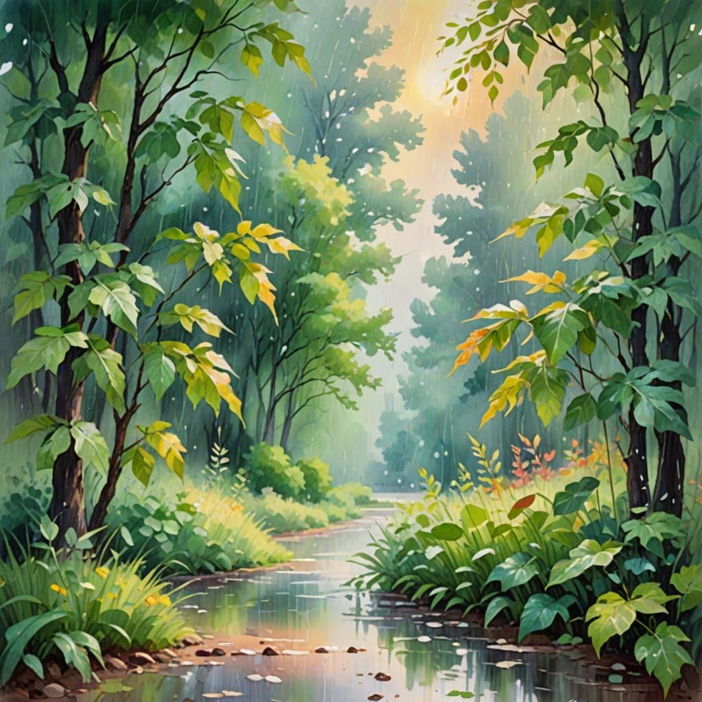 Beautiful summer rain landscape