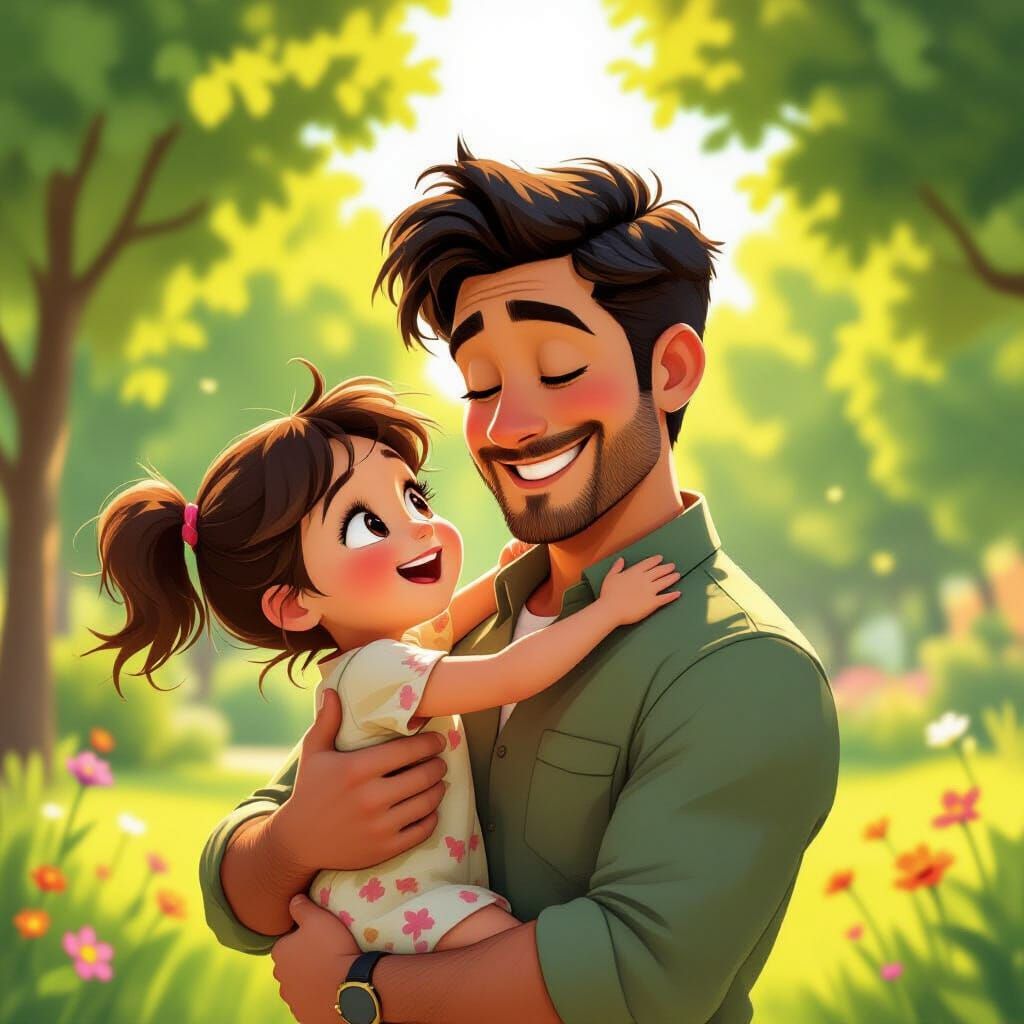 Heartwarming Pixar Style Scene: Man Lifts Laughing Child in ...