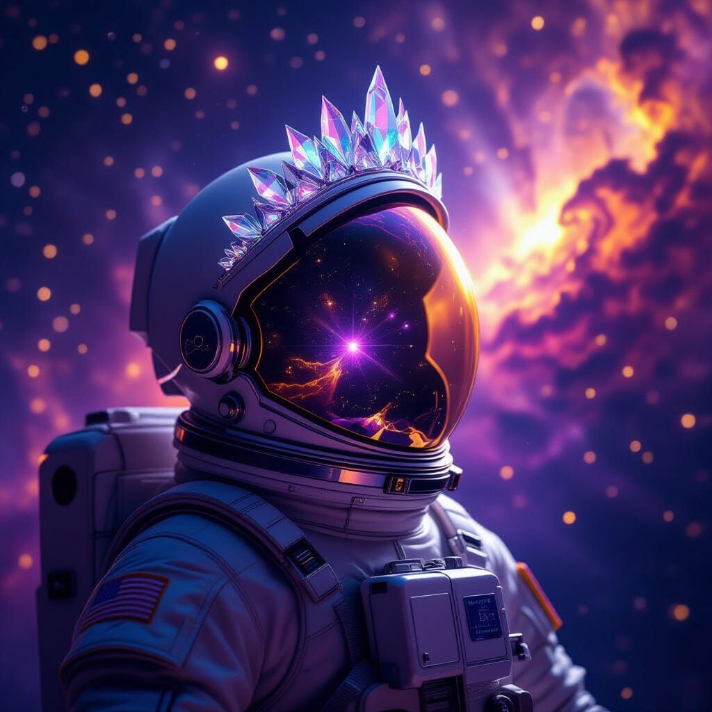 J.A.M A lone astronaut adrift in the cosmic void, wearing a helmet