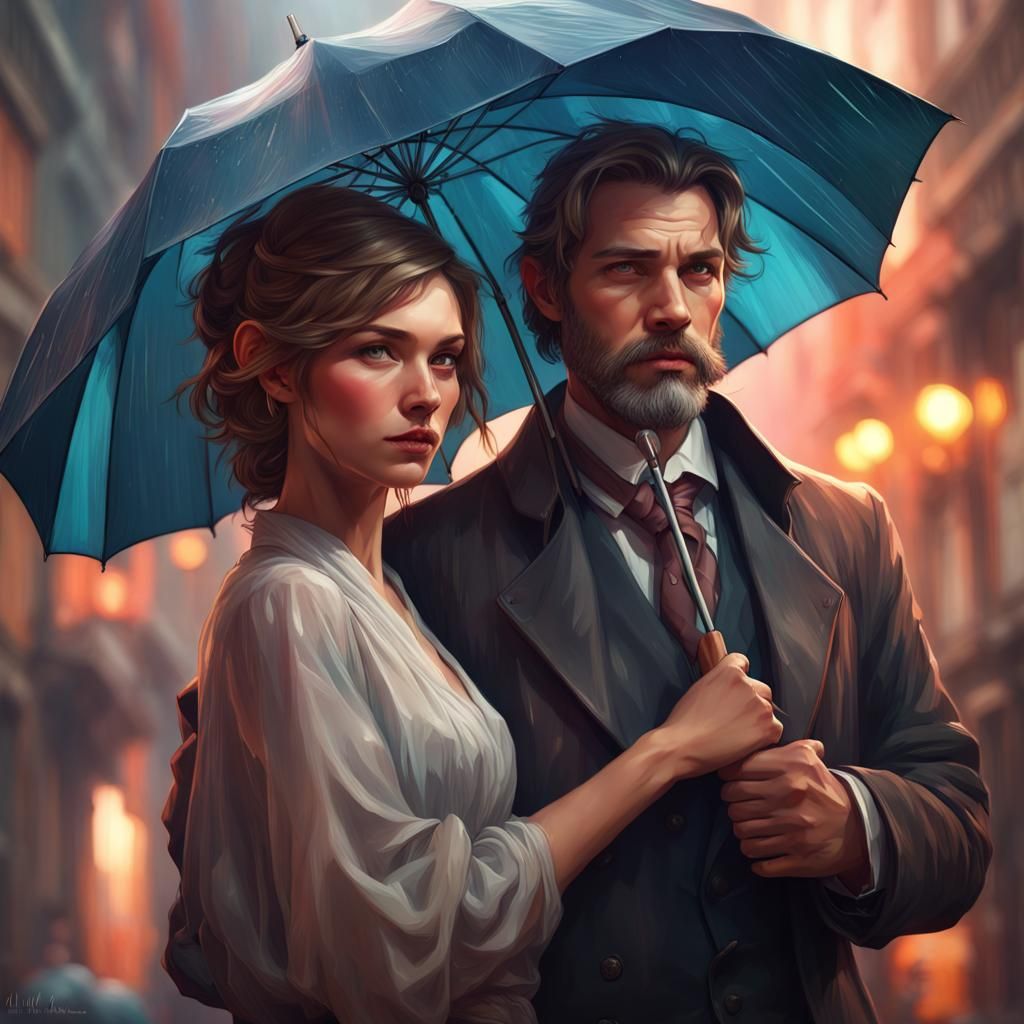 a beautiful couple together with umbrella in hand