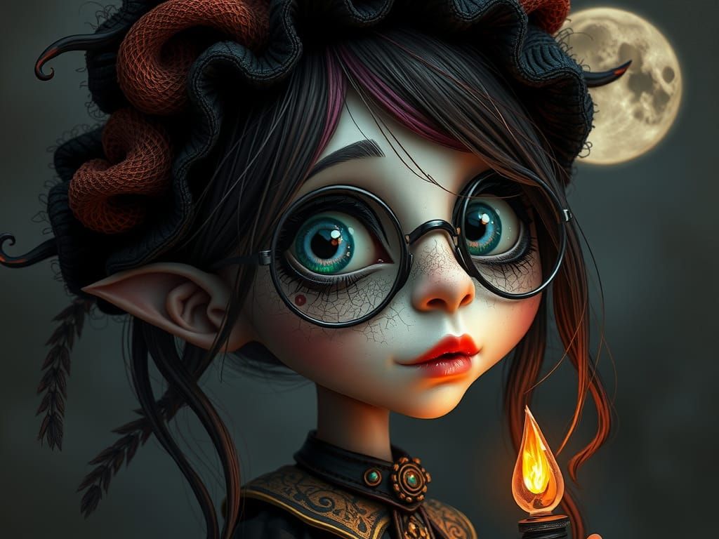 Surreal Goth Girl with Enormous Eyes