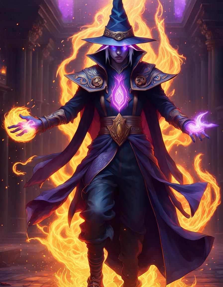 dark magician, flames in the eyes, anger, dark outfit a masterpiece, 8k ...