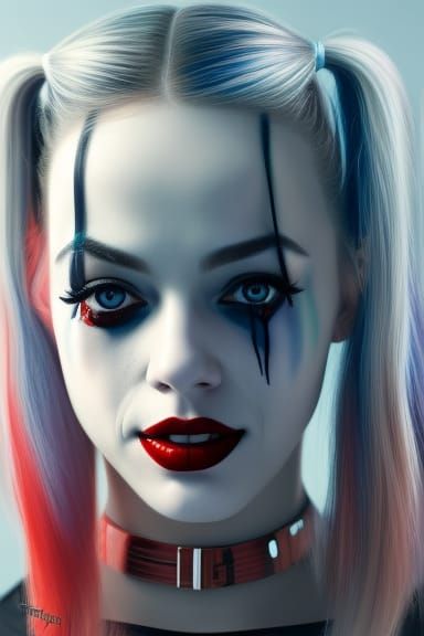 gorgeous girl as harley quinn, clevage, Modern Art, synthwave ...