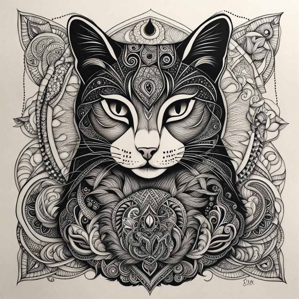 Zentangle cat - AI Generated Artwork - NightCafe Creator