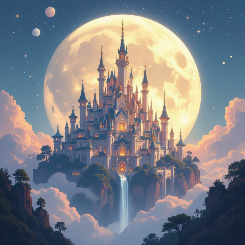 a beautiful kingdom on a moon in the sky 