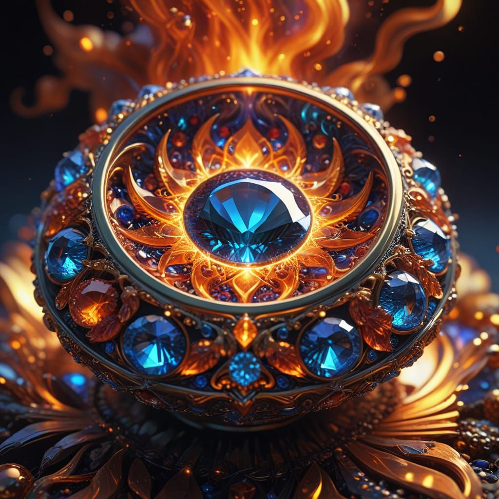 Golden Orb of Luminous Flames in Abstract Fractal Style