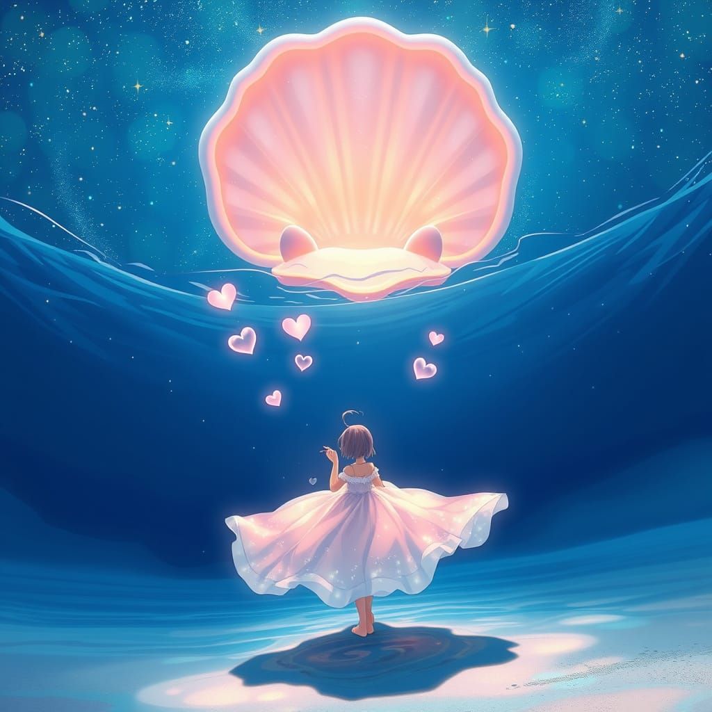 Anime Girl's Underwater Wish in Bioluminescent Art