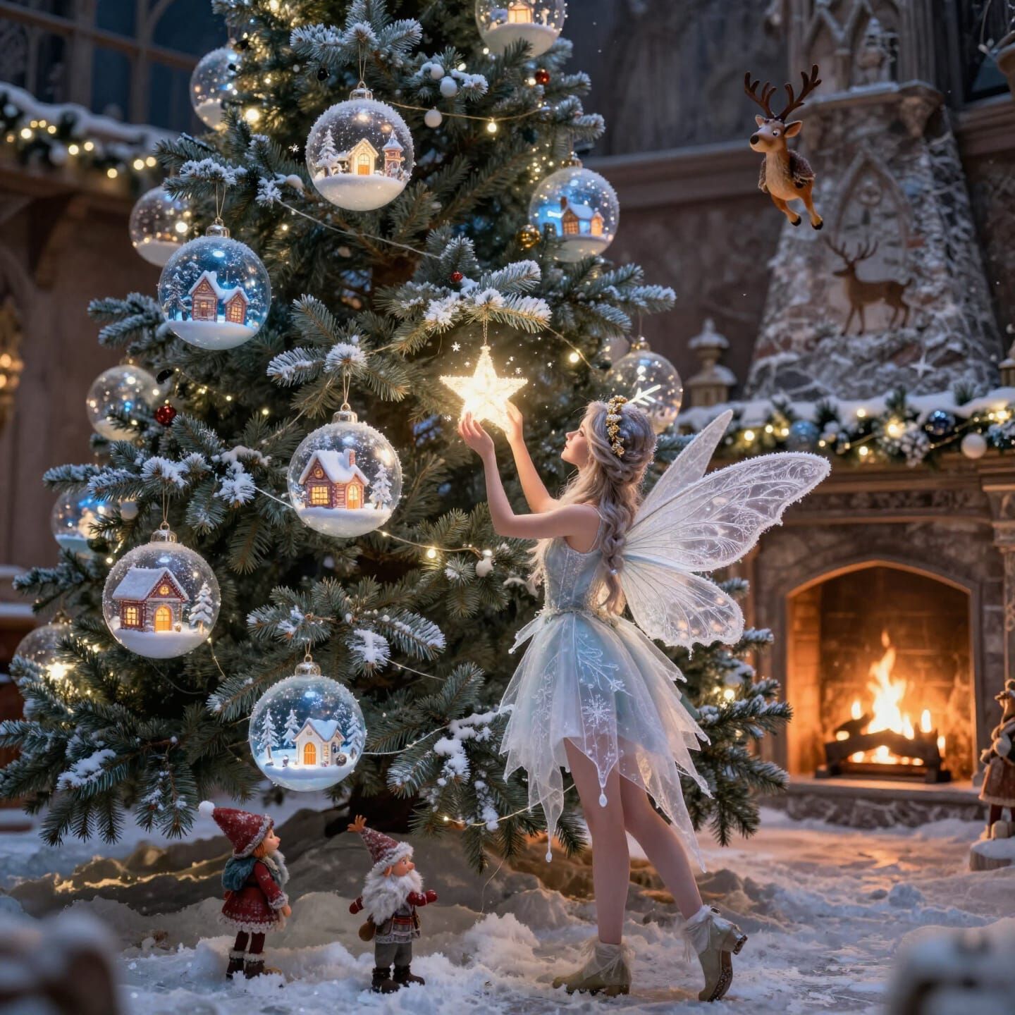 A Christmas fairy at a magical tree. "A delicate Christmas fairy with translucent wings of frost stands ...  by @ Yuriy 