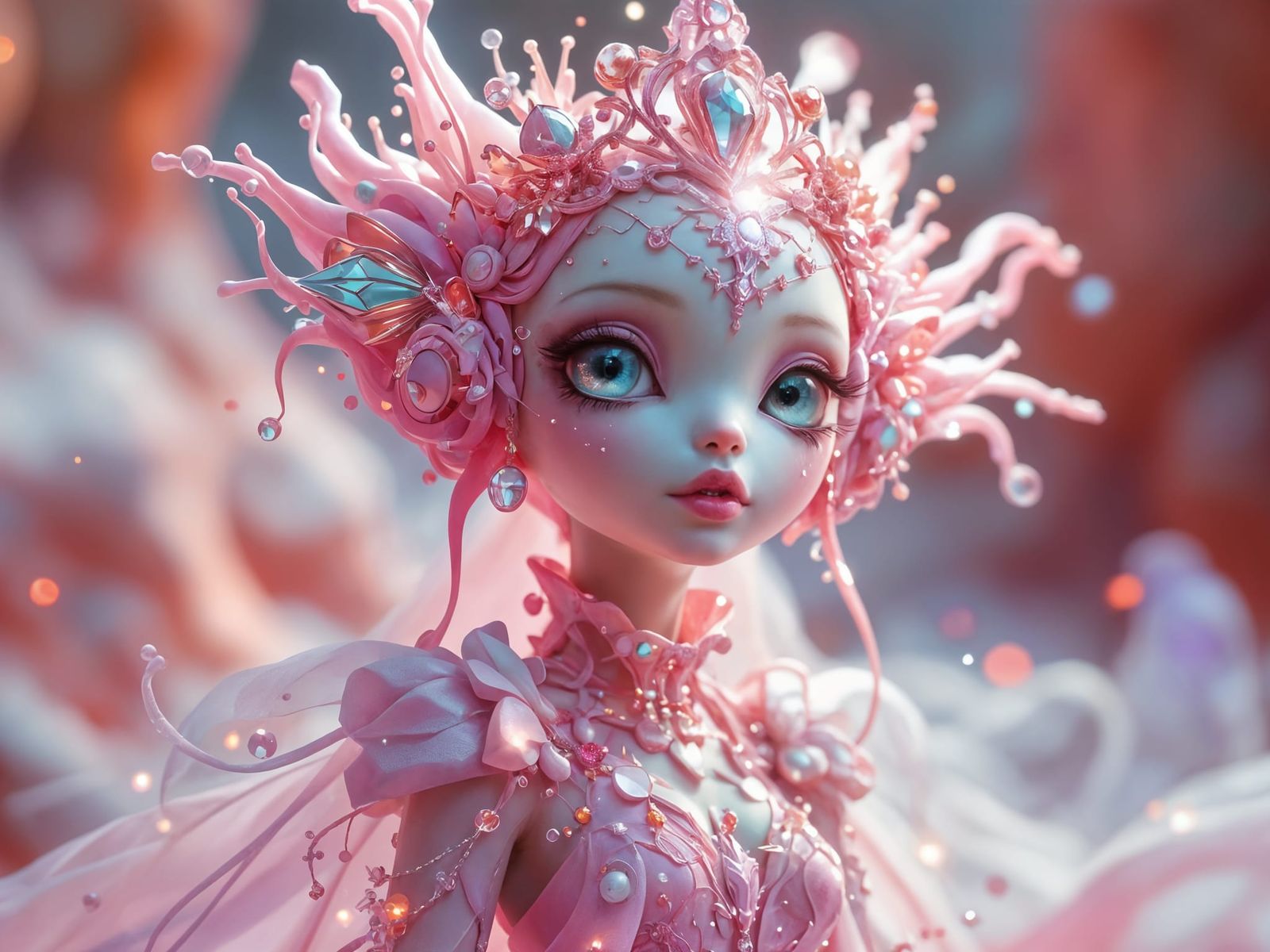 Whimsical Alien Princess with Energy Tiara in Sci-Fi Fairyta...