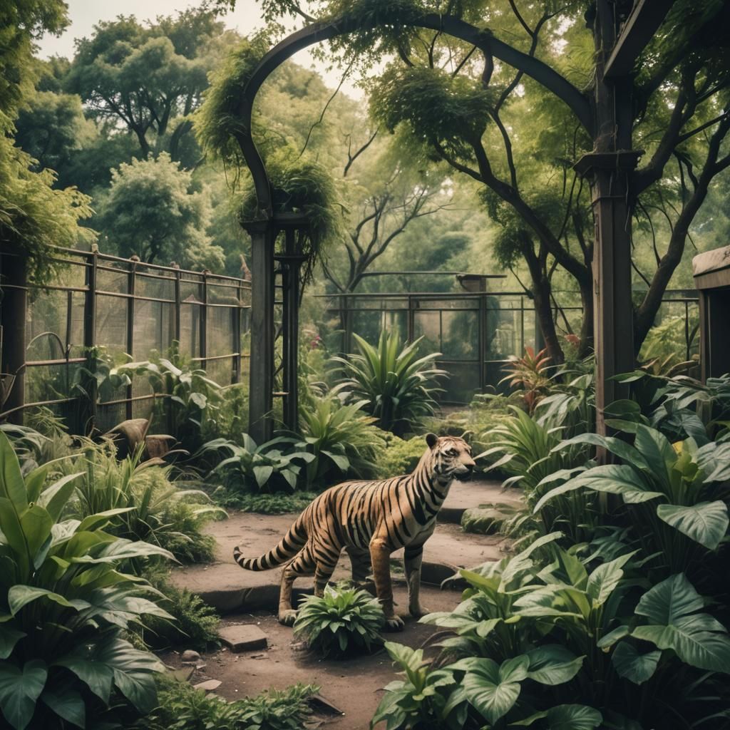 Abandoned Vintage Zoo with Overgrown Plants