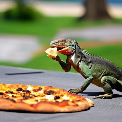 iguana eating pizza AI Generated Artwork NightCafe Creator