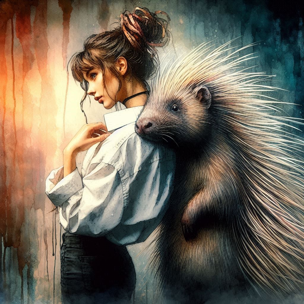 Woman and porcupine