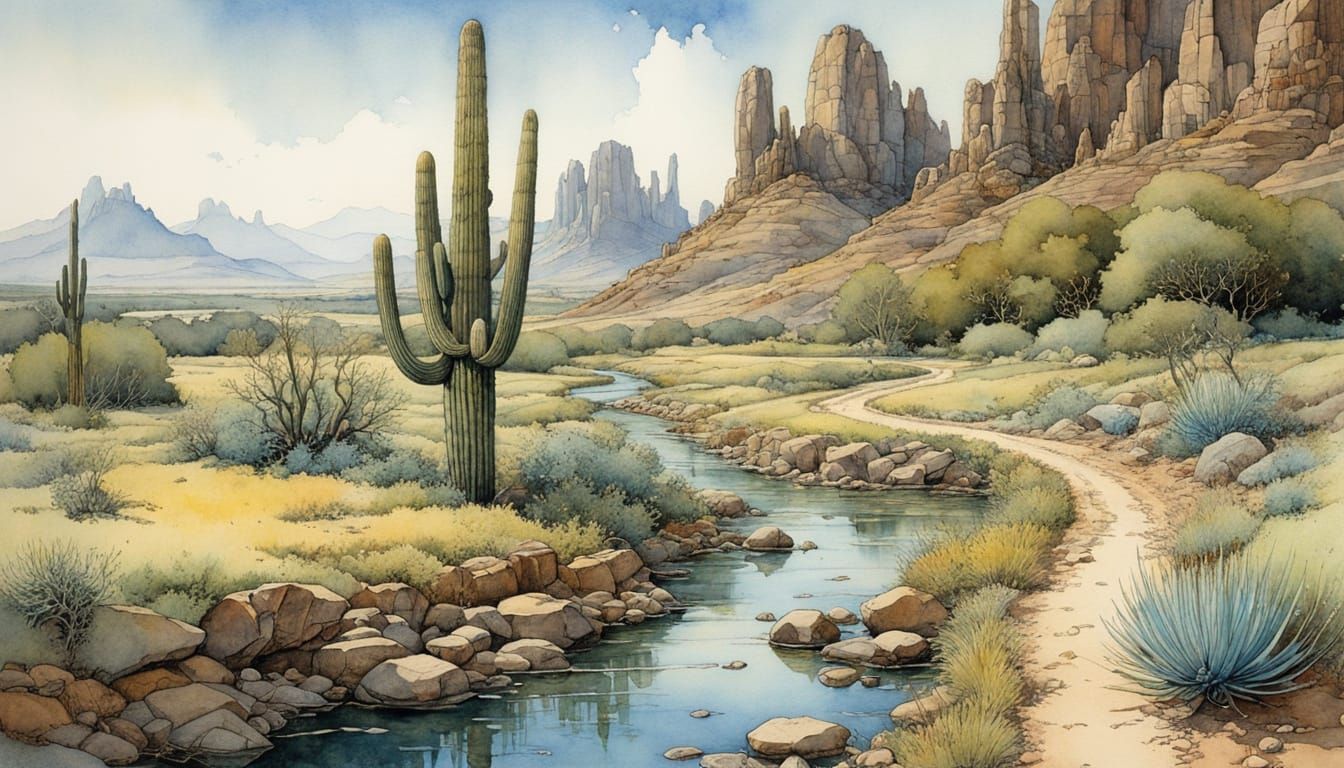 Turquoise River in Arizona: Storybook Illustration