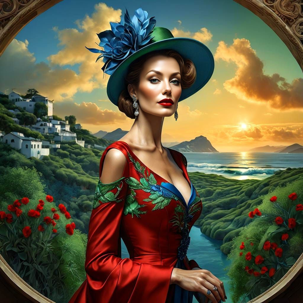 Sophisticated Woman in Exotic Haute Couture Attire