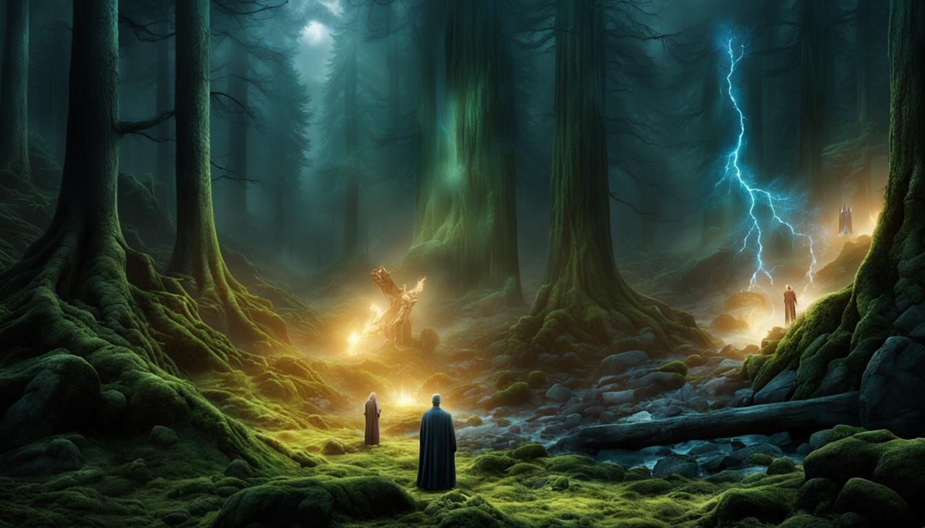 Merlin versus Voldemort, at the middle of the dark forest, l...
