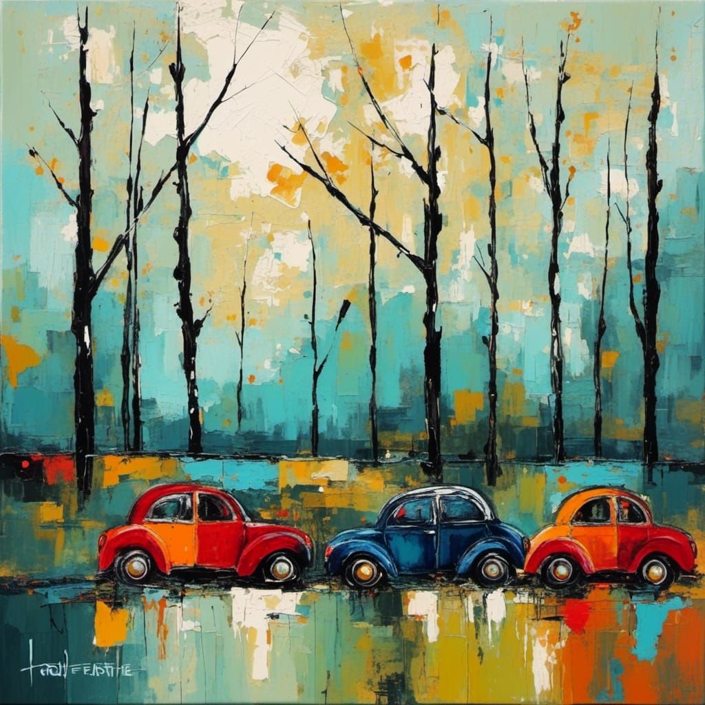 Original abstract art painting, Abstract art painting, Flat Tire Modern painting inspired by Tom Fedro <lora:Modern Abstract:1.0>