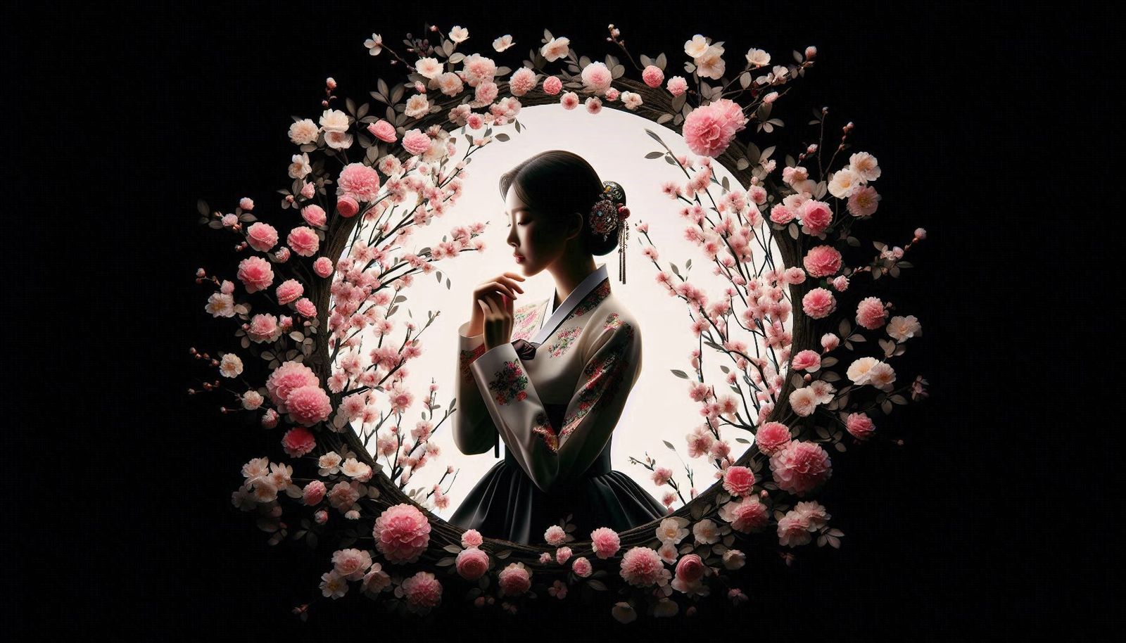 Korean women's flower and hanbok photo shoot.