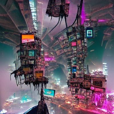 Upside down cyberpunk city