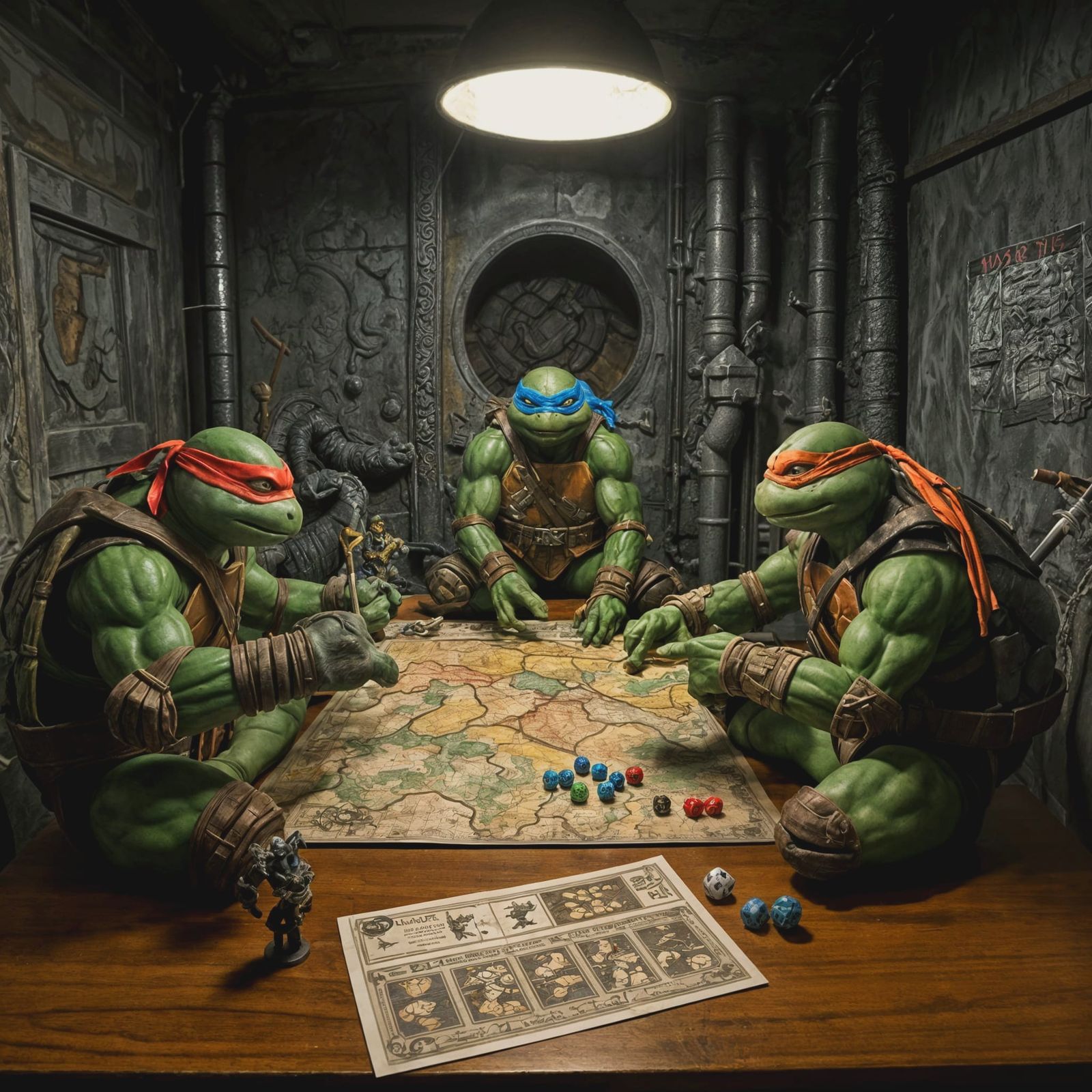 "Hey, Donnie, get in here with that pizza! ... and roll for perception."  by @Snooty Art Snob