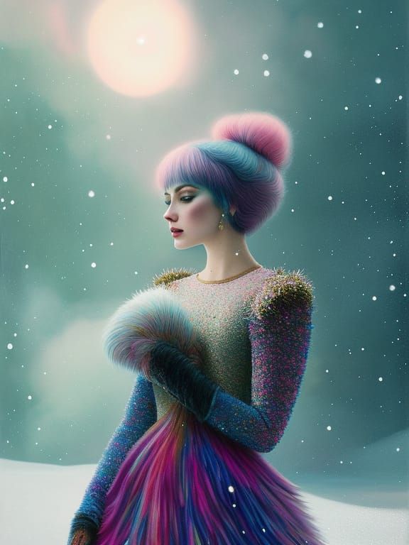 Insanely detailed photograph snowy portrait of a Beautiful S...