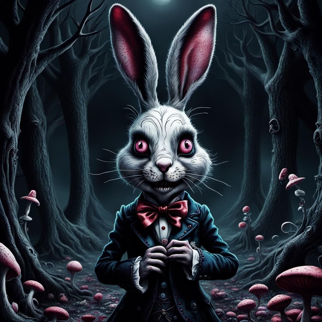 Dark Sinister Fantasy Alice wonderland rabbit horror version - AI ...