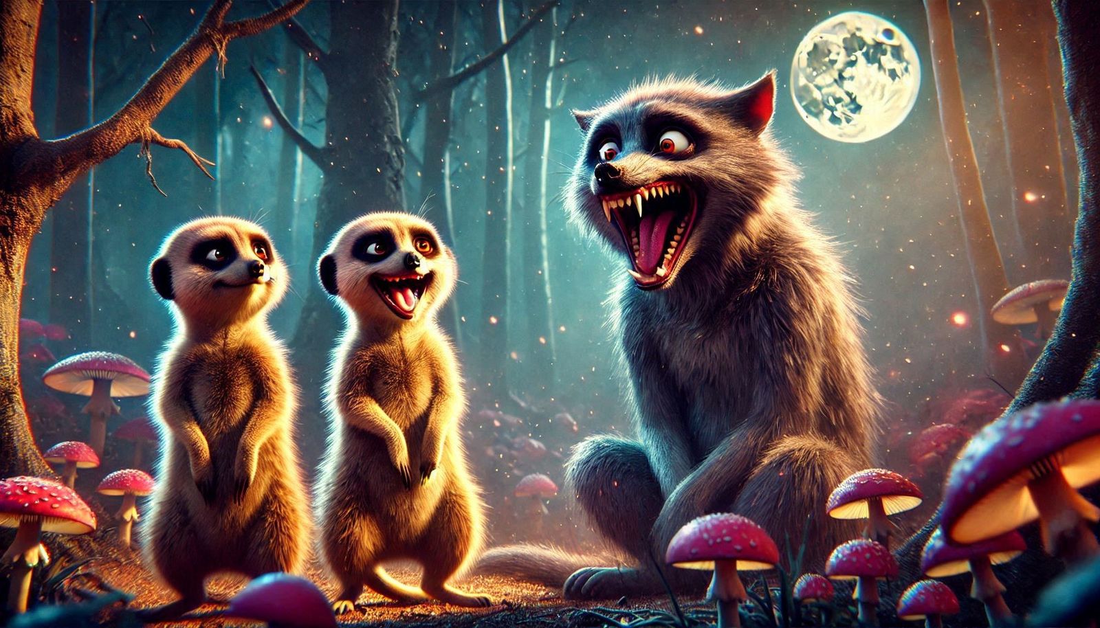 Lachende Erdmännchen mit verrücktem Werwolf