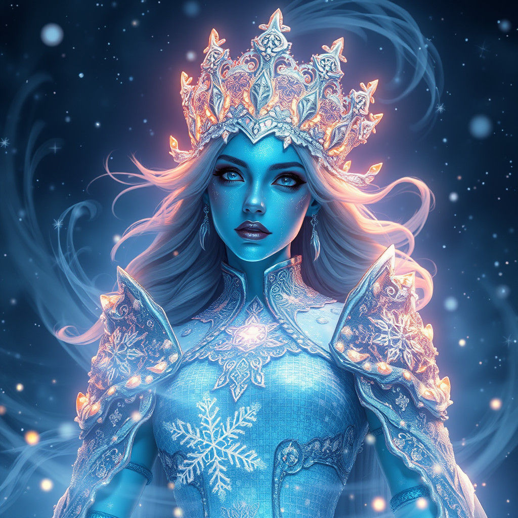 Icy Winter Queen in High Fantasy Art Style