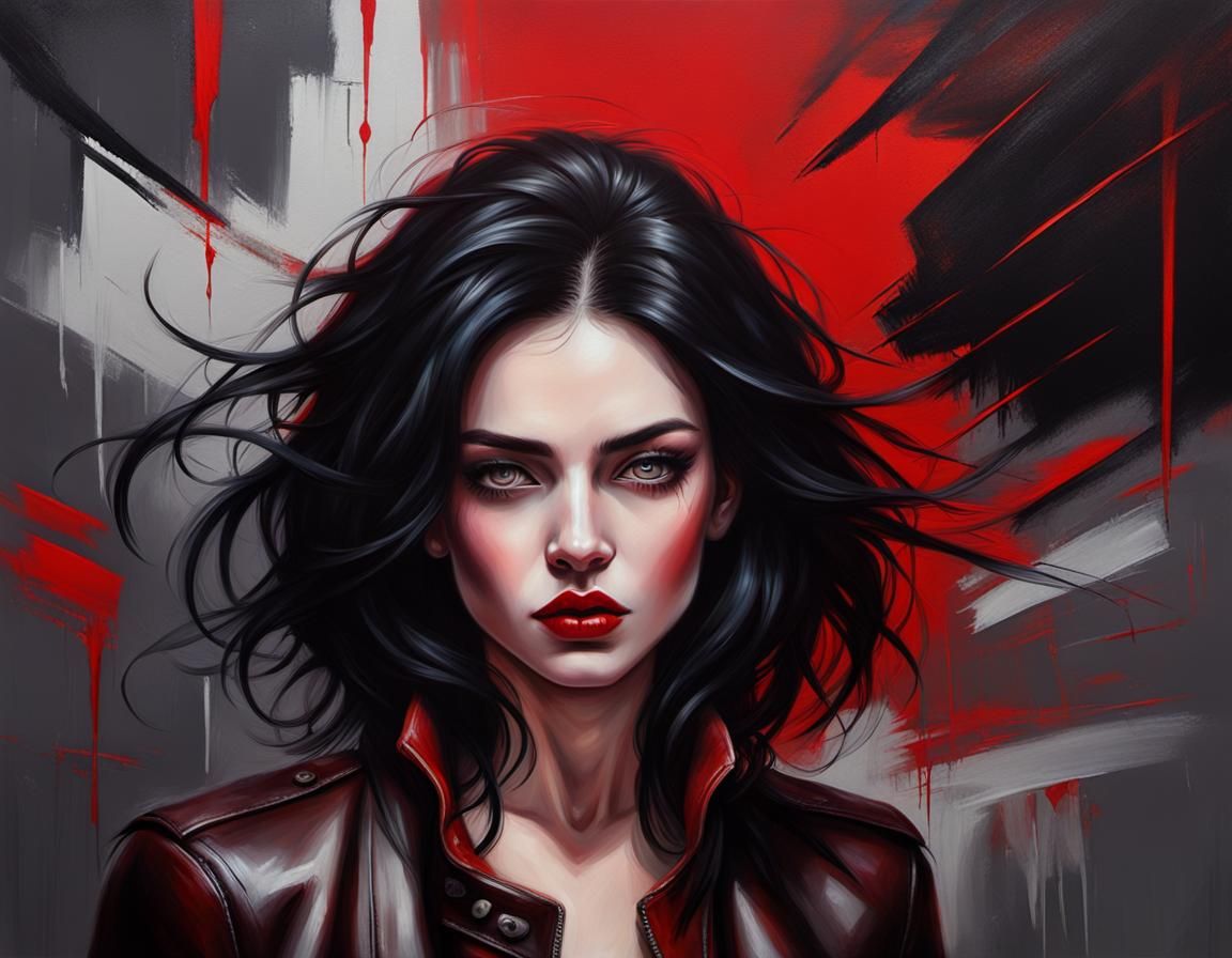 Woman in leather jacket