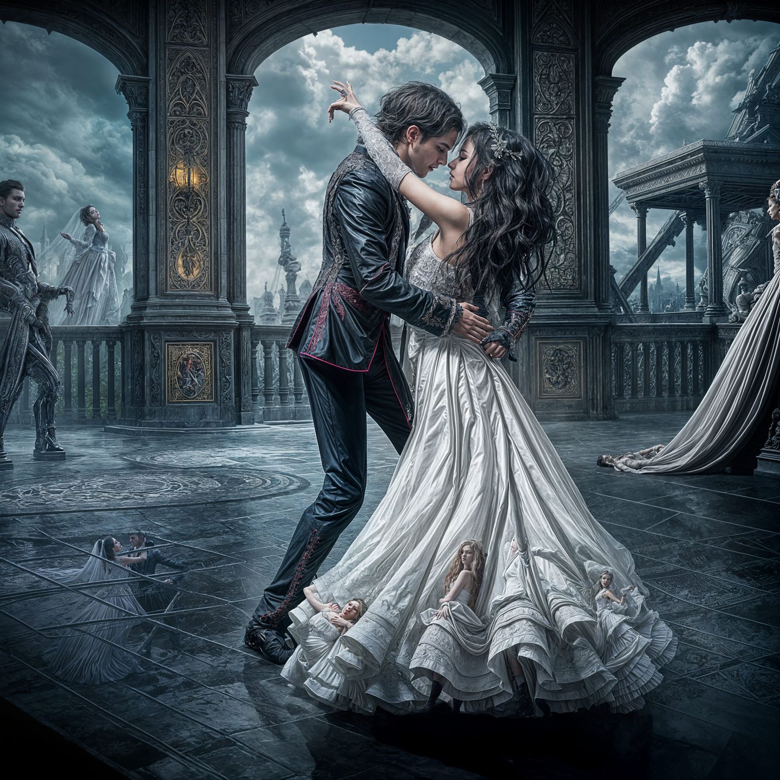 Vampire bride and groom dancing
