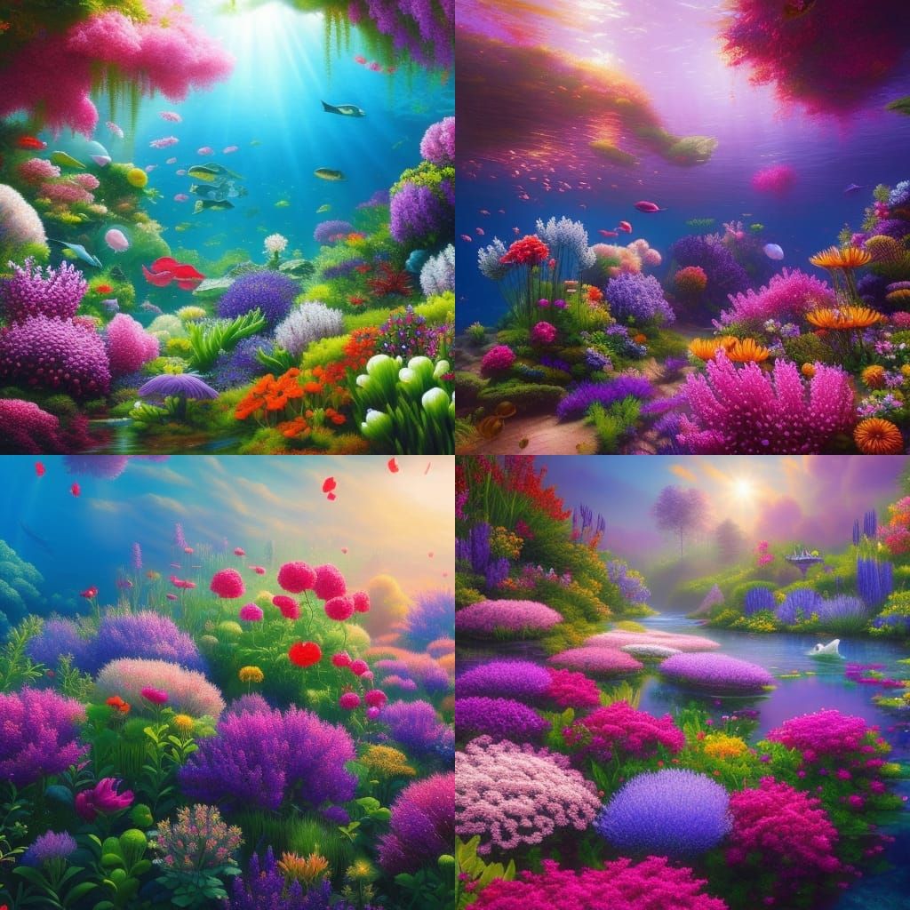 Underwater Flower Garden in Oil Painting Style