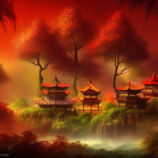 mystic fantasy forest village :: numerous tree houses :: Chi...