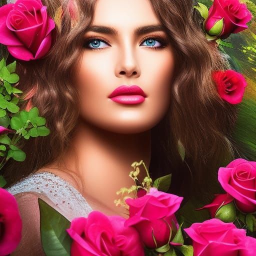 A beautiful goddess in a field of roses - AI Generated Artwork ...