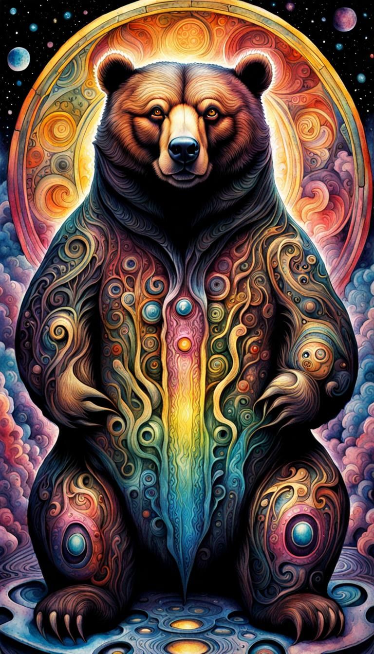 Psychedelic hippie rave Obese Bear, cosmic surrealism fantasy 8k ...