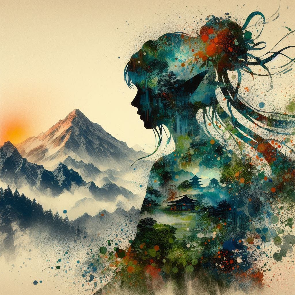 double exposure beautiful fantasy portrait landscape..