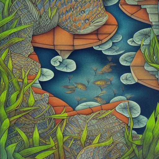 Dappled light on the fish pond