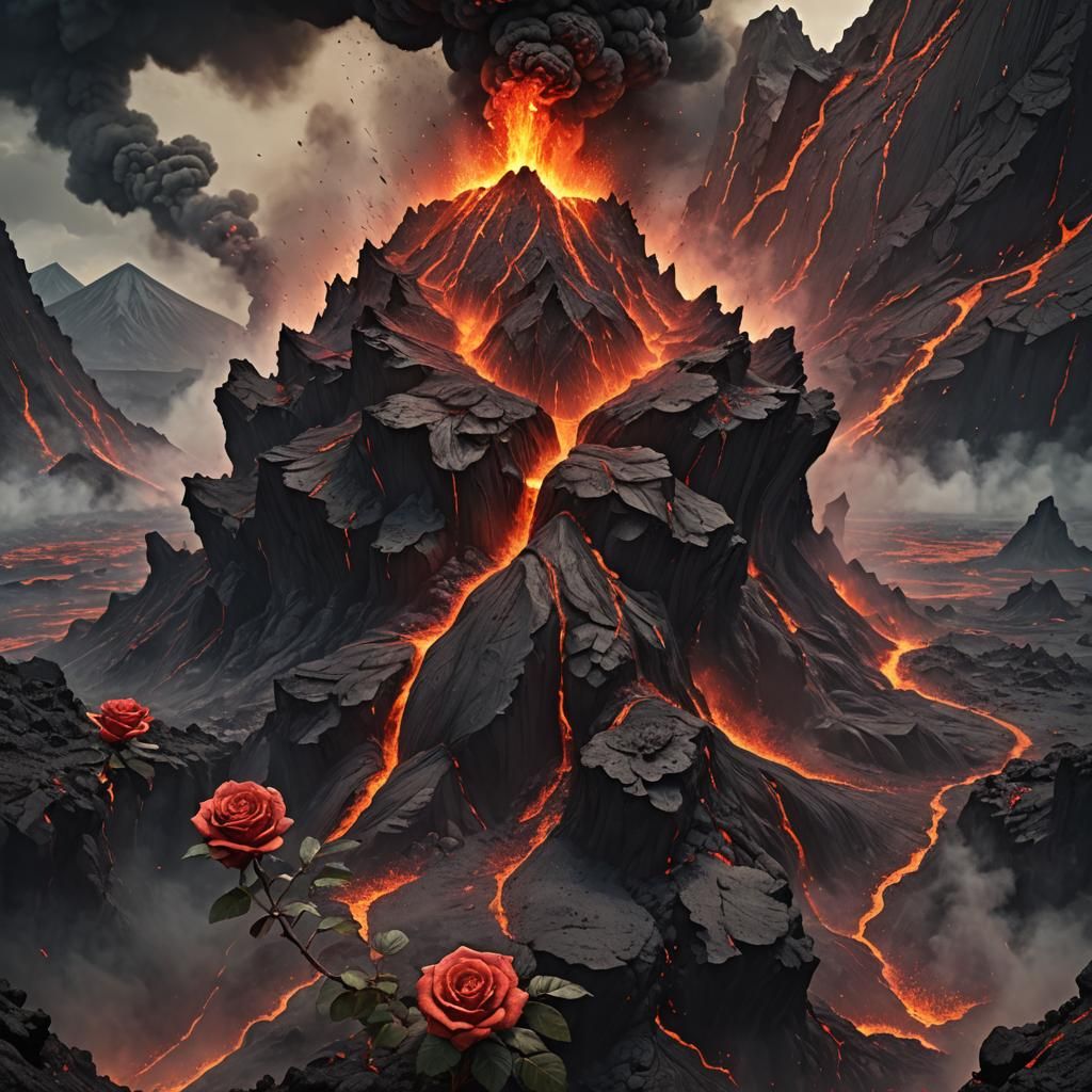 Volcanic Rose: Eruption in a Digital Painting