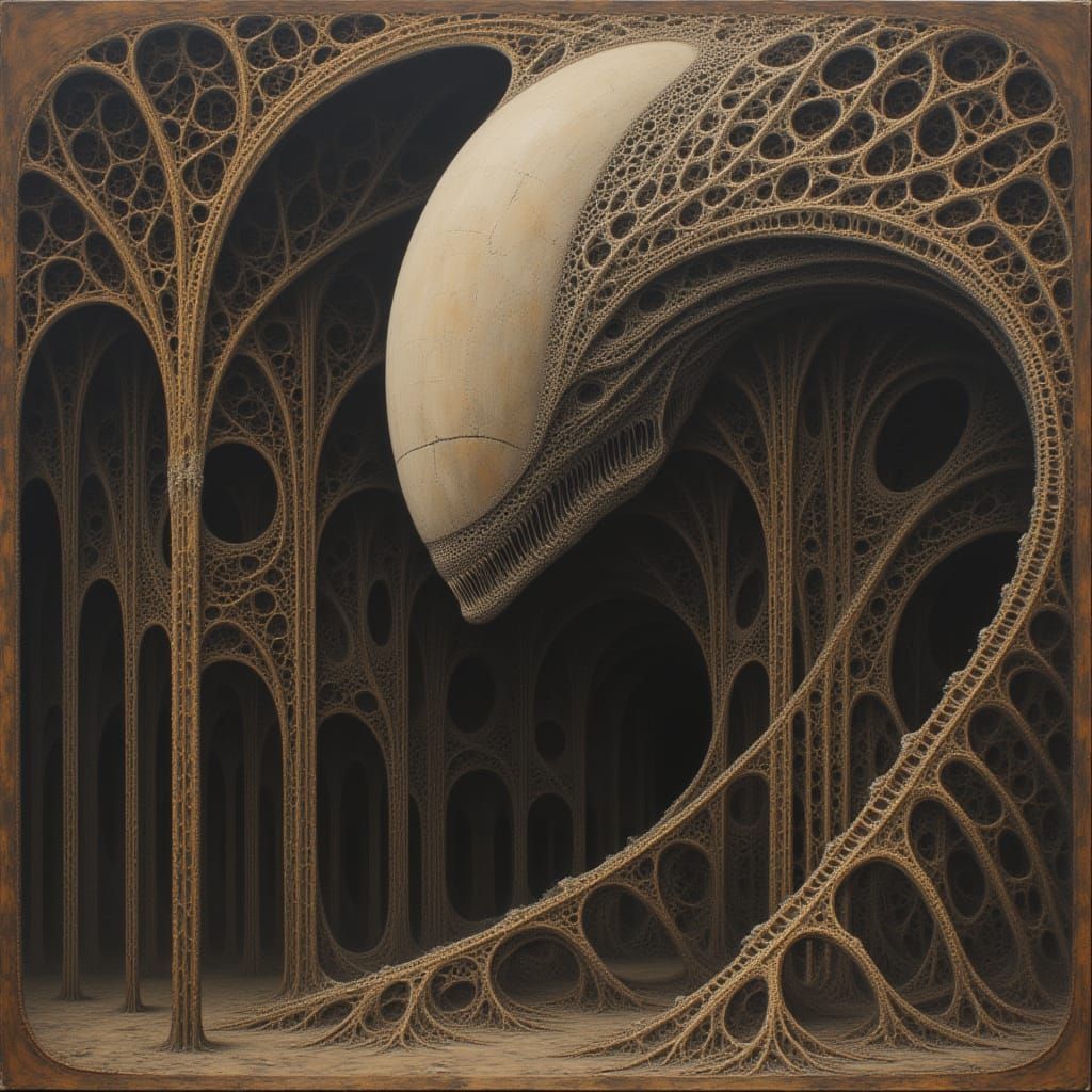 <lora:LV-426:1.0> HR Giger, biomechanical, surrealism, ossified lattice, oxidized copper, chiaroscuro, spectral, alabaster, xenomorph, cathe...