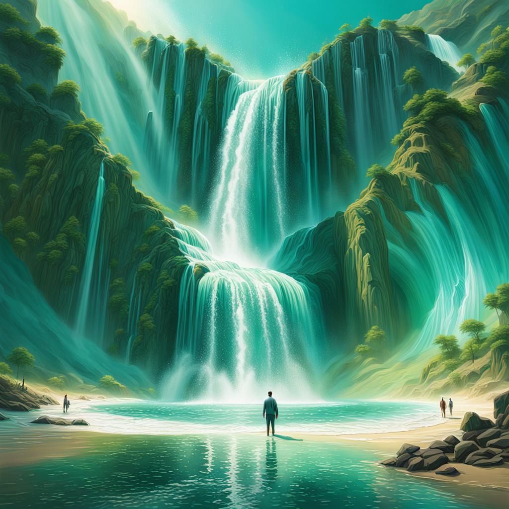 the background fractals, next layer: green mountains, main l...
